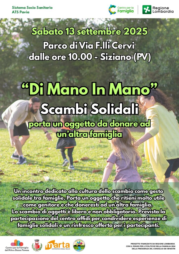 “DI MANO IN MANO” – SCAMBI SOLIDALI – SABATO 13 SETTEMBRE 2025
