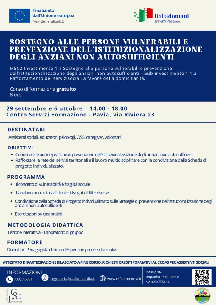 SOSTEGNO ALLE PERSONE VULNERABILI E PREVENZIONE DELL’ISTITUZIONALIZZAZIONE DEGLI ANZIANI NON AUTOSUFFICIENTI