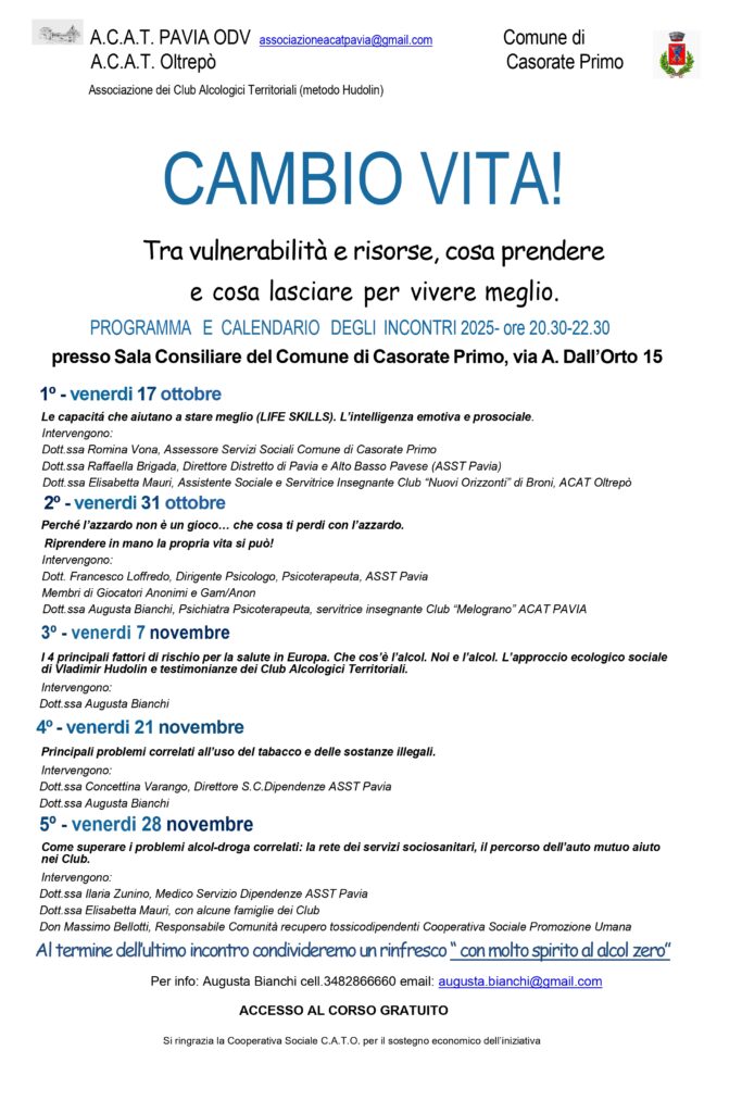 CAMBIO VITA! Tra vulnerabilità e risorse, cosa prendere e cosa lasciare per vivere meglio – PROGRAMMA E CALENDARIO DEGLI INCONTRI
