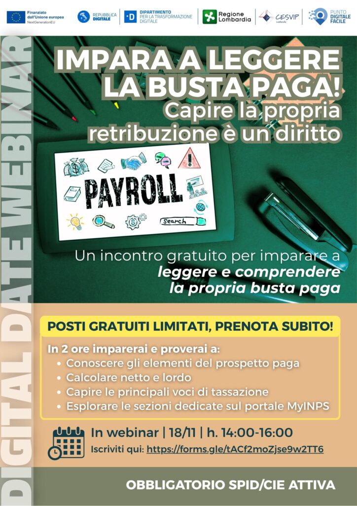 WEBINAR FORMATIVO GRATUITO – “COME LEGGERE LA TUA BUSTA PAGA”