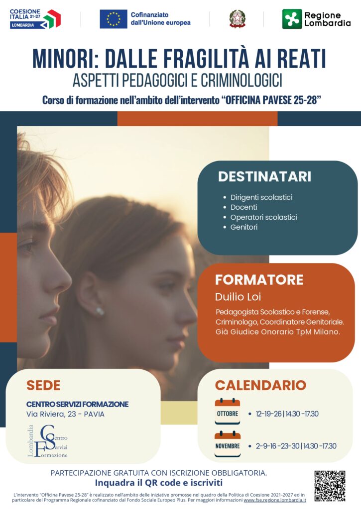 PERCORSO FORMATIVO GRATUITO “MINORI: DALLE FRAGILITA’ AI REATI”